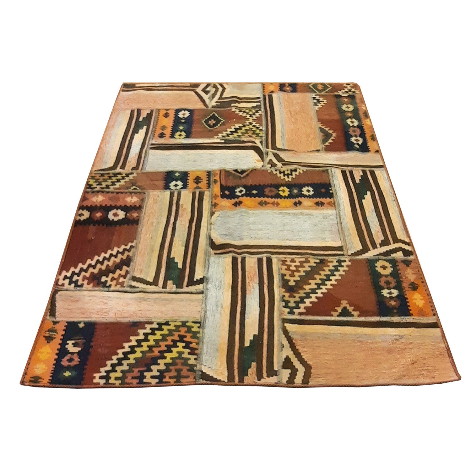 Price and Buy Persian Patchwork Kilim Rug Handwoven Geometric Brown - Image 4
