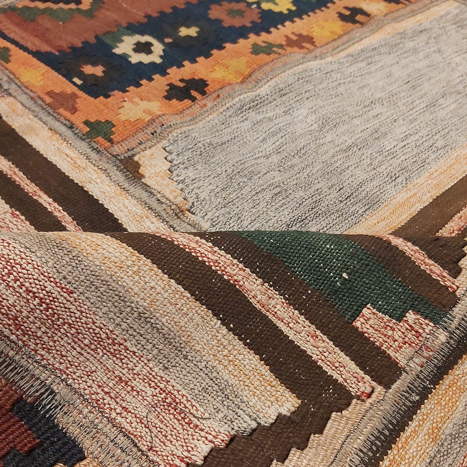 Price and Buy Persian Patchwork Kilim Rug Handwoven Geometric Brown - Image 5