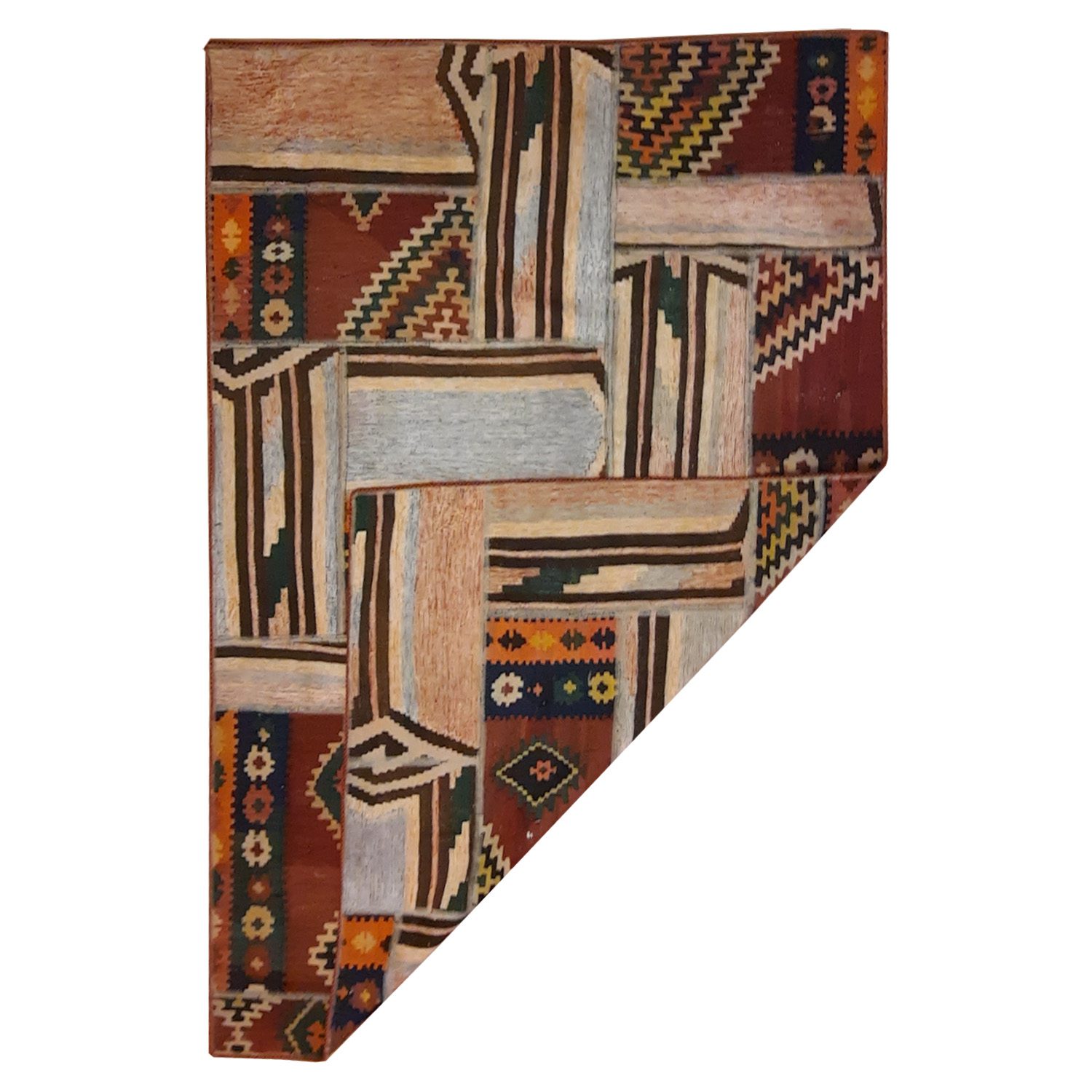 Price and Buy Persian Patchwork Kilim Rug Handwoven Geometric Brown - Image 7