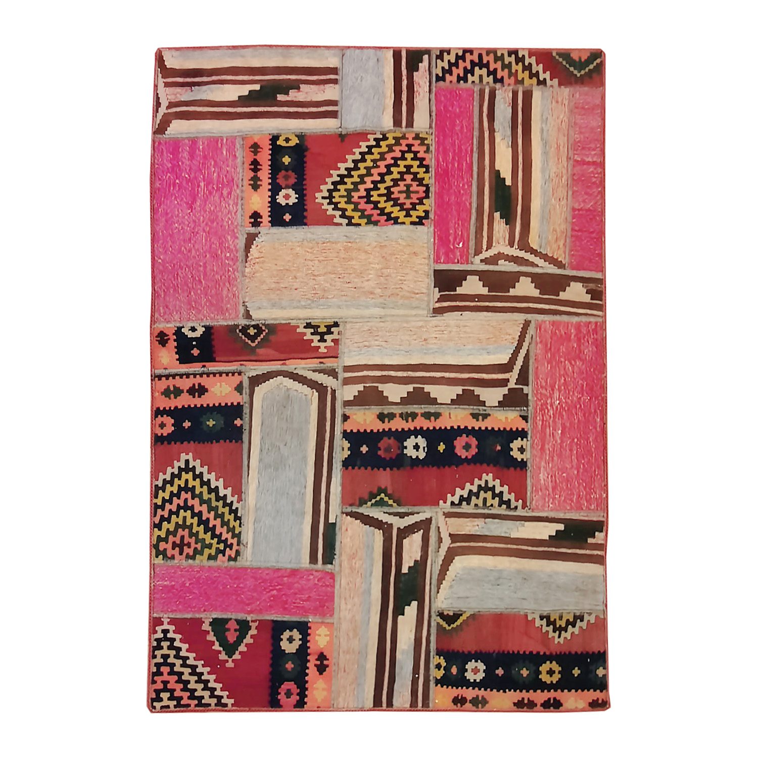 Price and Buy Persian Patchwork Kilim Rug Handwoven Geometric Pink
