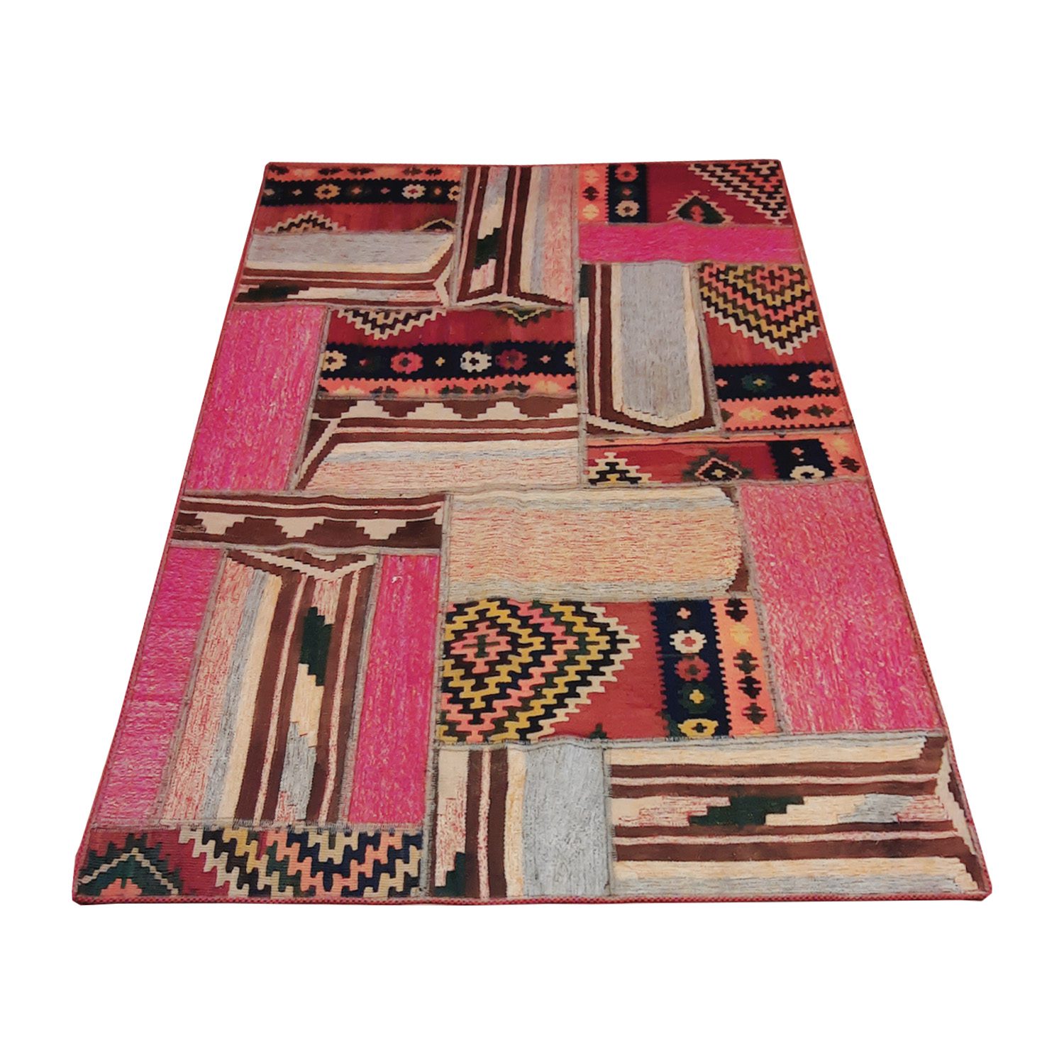 Price and Buy Persian Patchwork Kilim Rug Handwoven Geometric Pink - Image 4