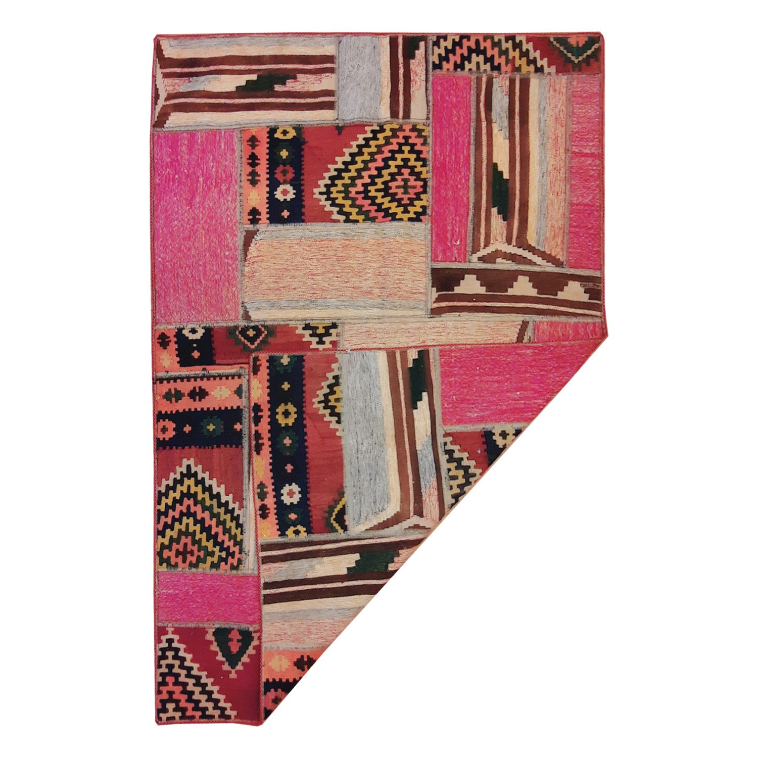 Price and Buy Persian Patchwork Kilim Rug Handwoven Geometric Pink - Image 5