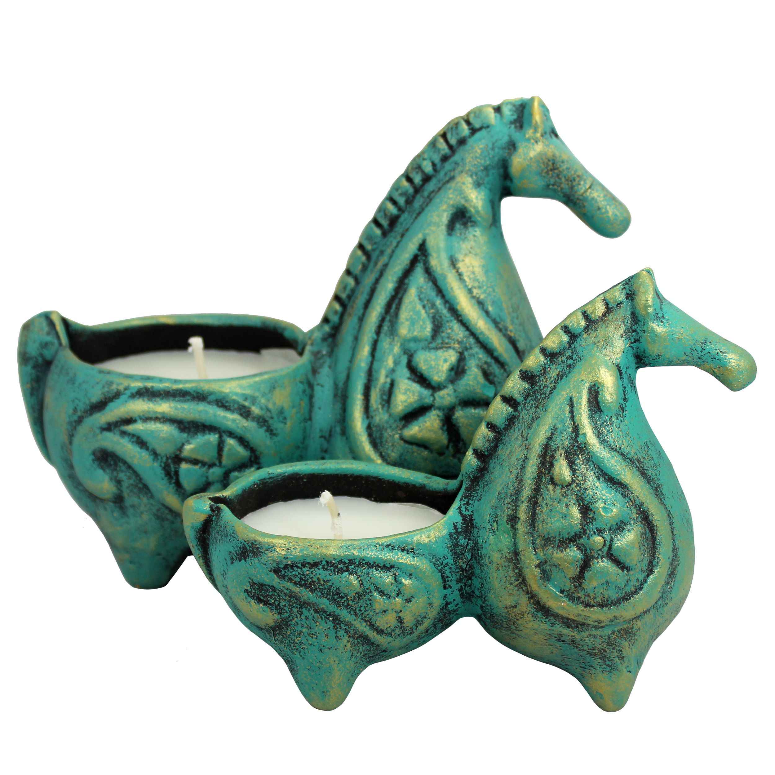 Price and Buy Persian Pottery Candlestick Handmade Set with Horse Design - Image 4