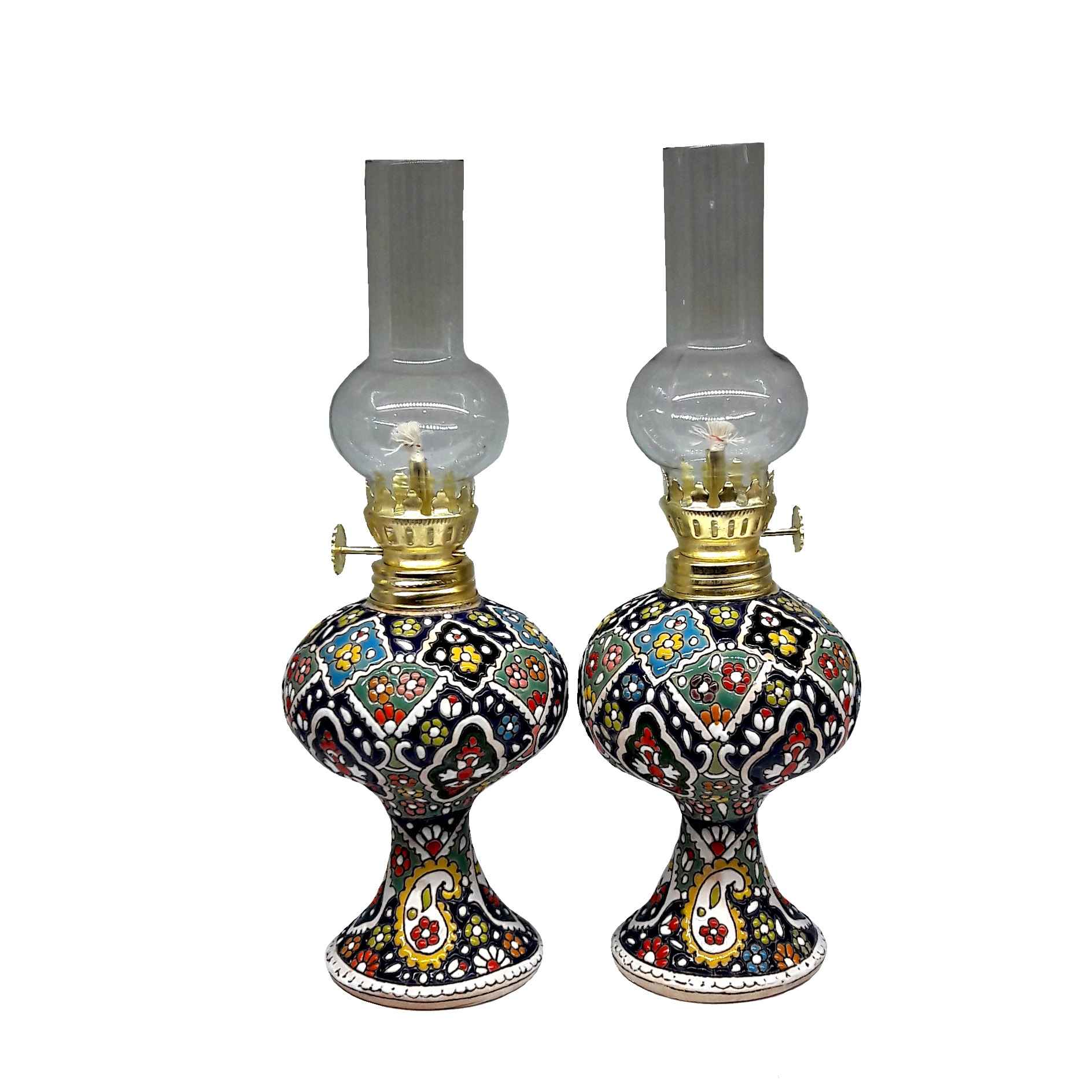 Price and Buy Persian Pottery Kerosene Oil Lamp with Enameling Artistry (x2)