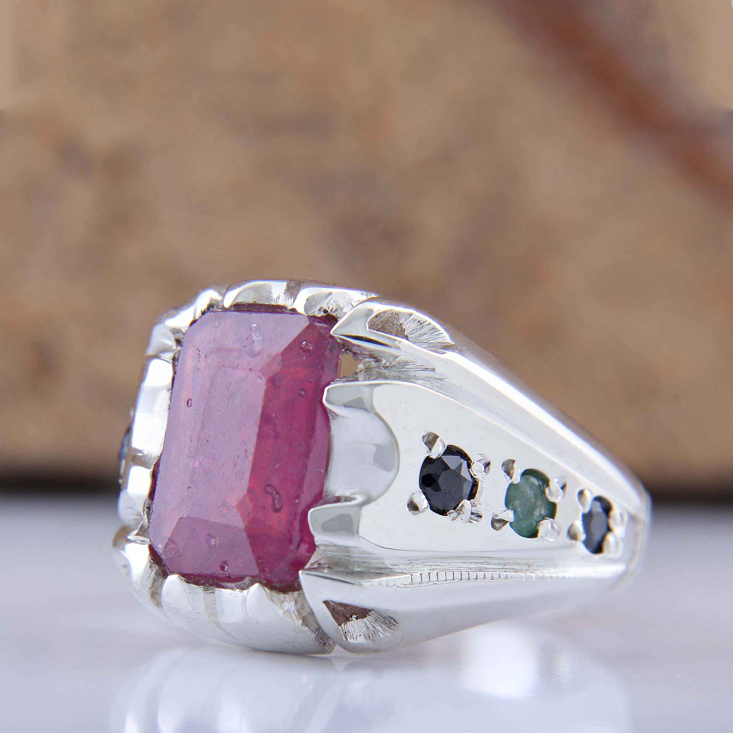 Price and Buy Persian Red Natural Ruby Silver Ring Elegance for Men Handcrafted - Image 4