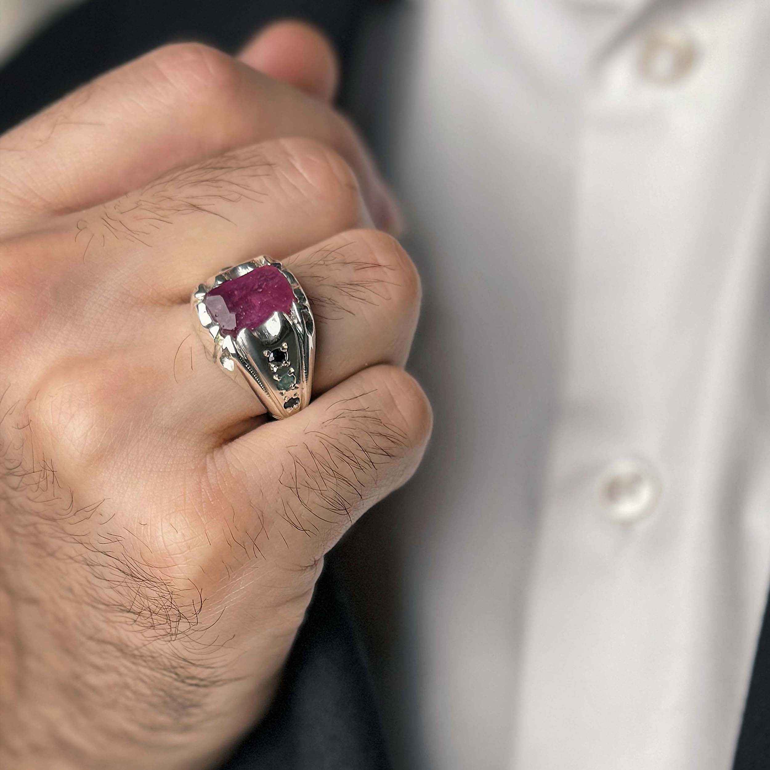 Price and Buy Persian Red Natural Ruby Silver Ring Elegance for Men Handcrafted - Image 7