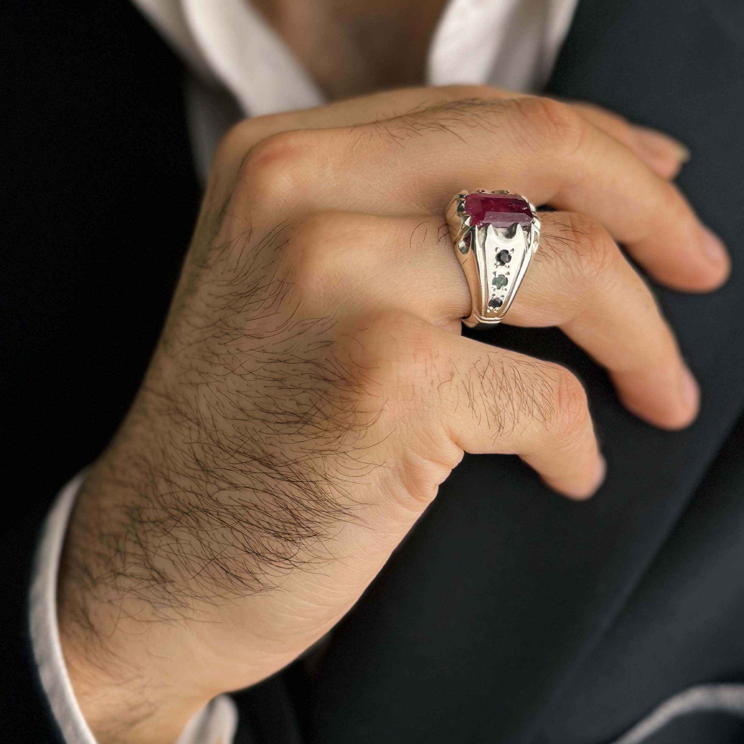 Price and Buy Persian Red Natural Ruby Silver Ring Elegance for Men Handcrafted - Image 8