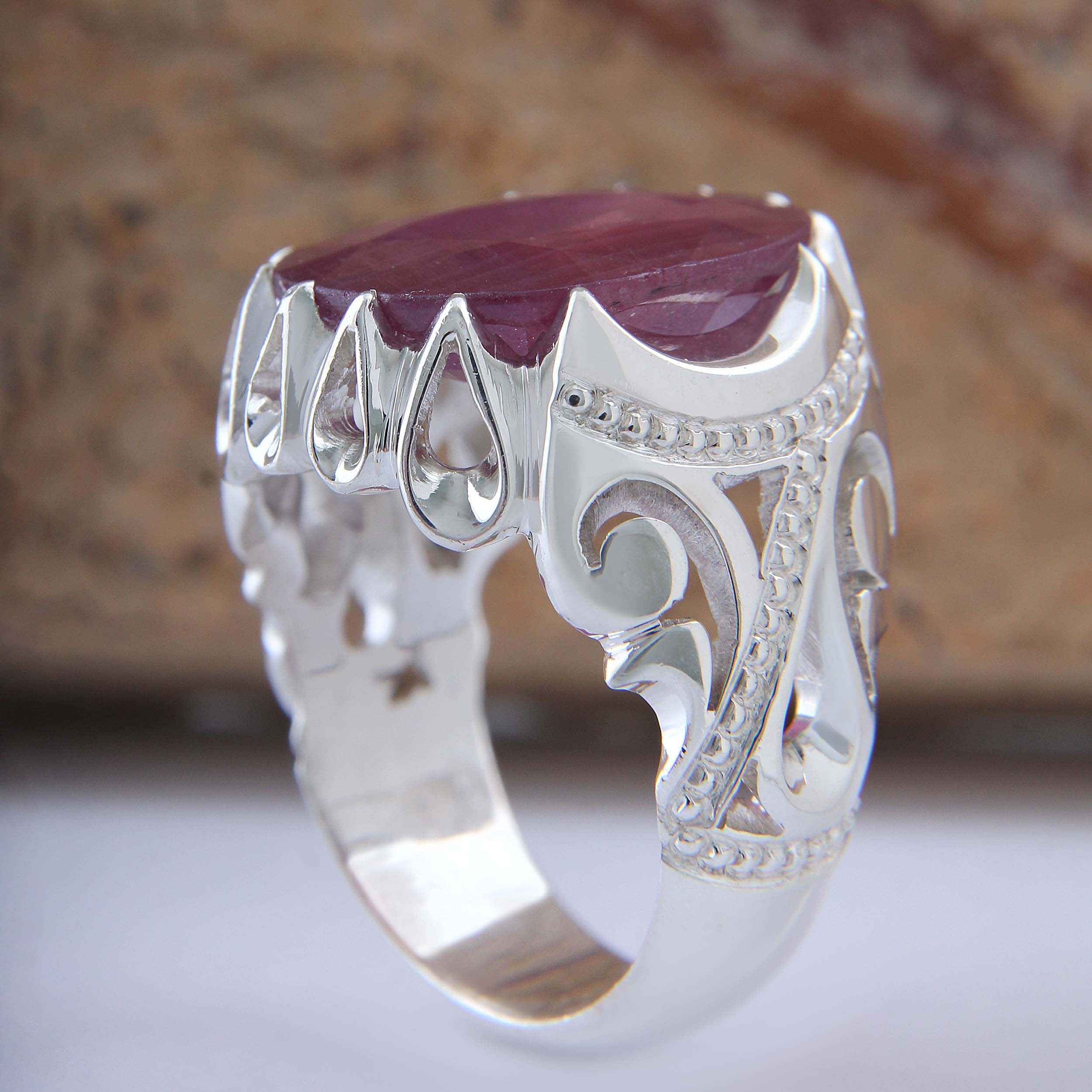 Price and Buy Persian Red Ruby Silver Ring Elegance for Men Handcrafted Model Square - Image 3