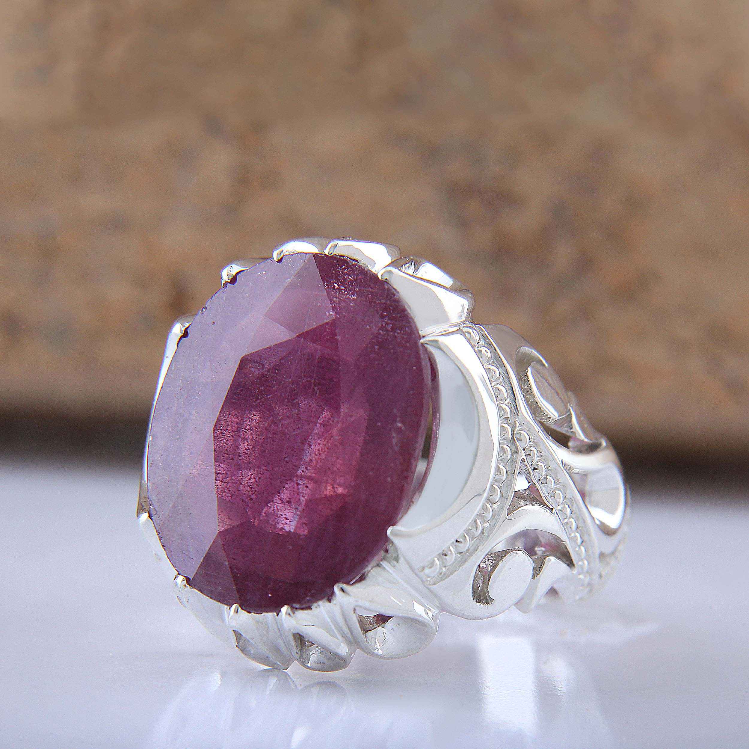 Price and Buy Persian Red Ruby Silver Ring Elegance for Men Handcrafted Model Square - Image 5