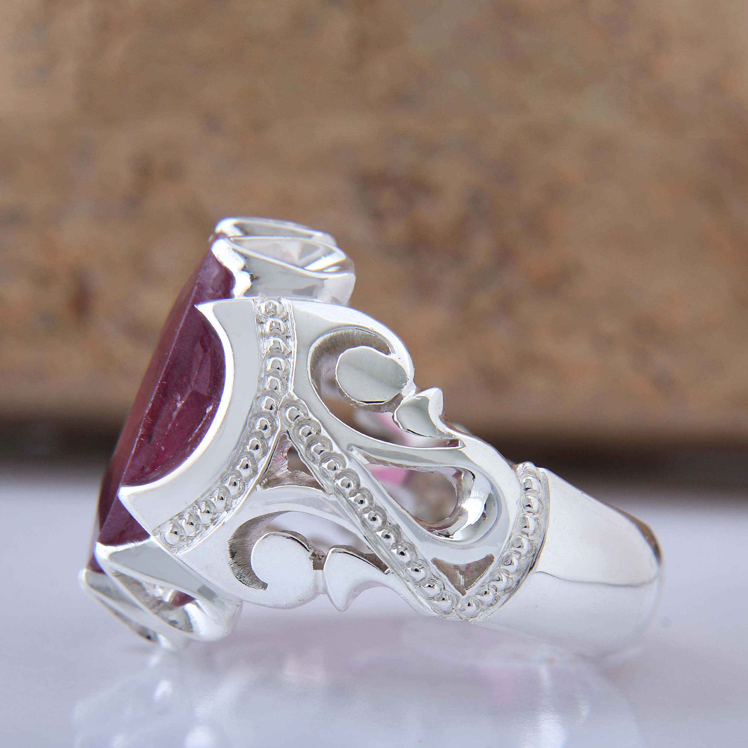 Price and Buy Persian Red Ruby Silver Ring Elegance for Men Handcrafted Model Square - Image 6