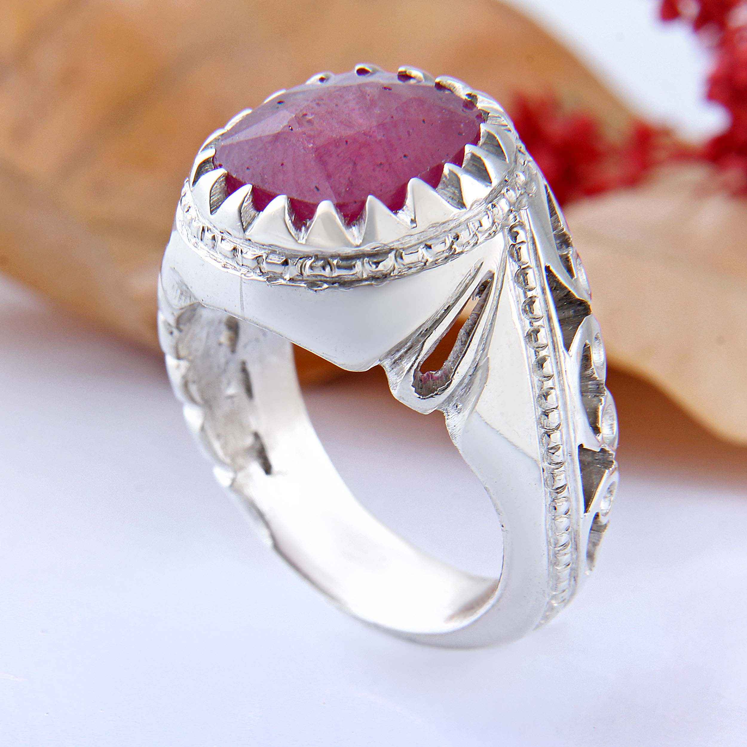 Price and Buy Persian Red Ruby Silver Ring Elegance for Men Handcrafted - Image 3