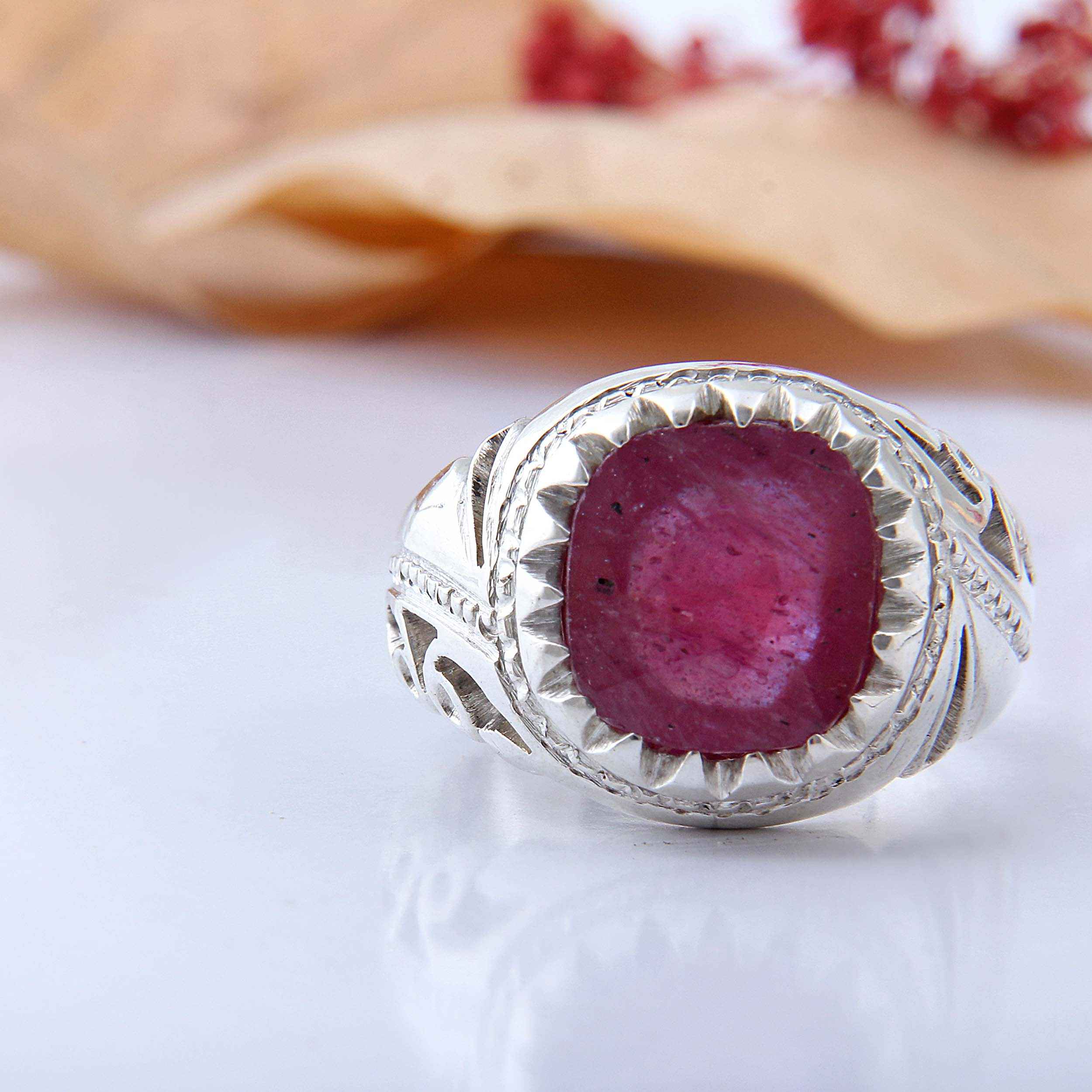 Price and Buy Persian Red Ruby Silver Ring Elegance for Men Handcrafted - Image 4