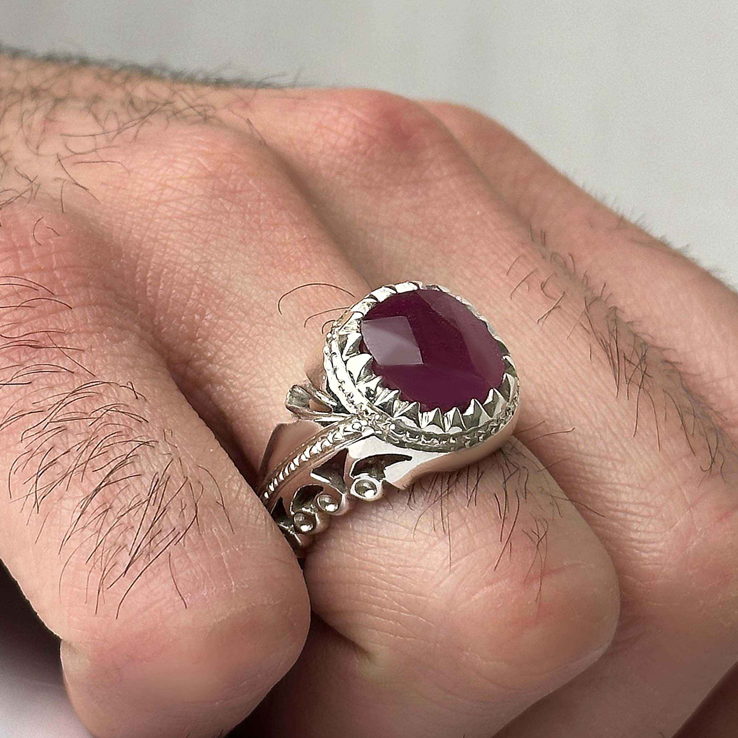 Price and Buy Persian Red Ruby Silver Ring Elegance for Men Handcrafted - Image 8