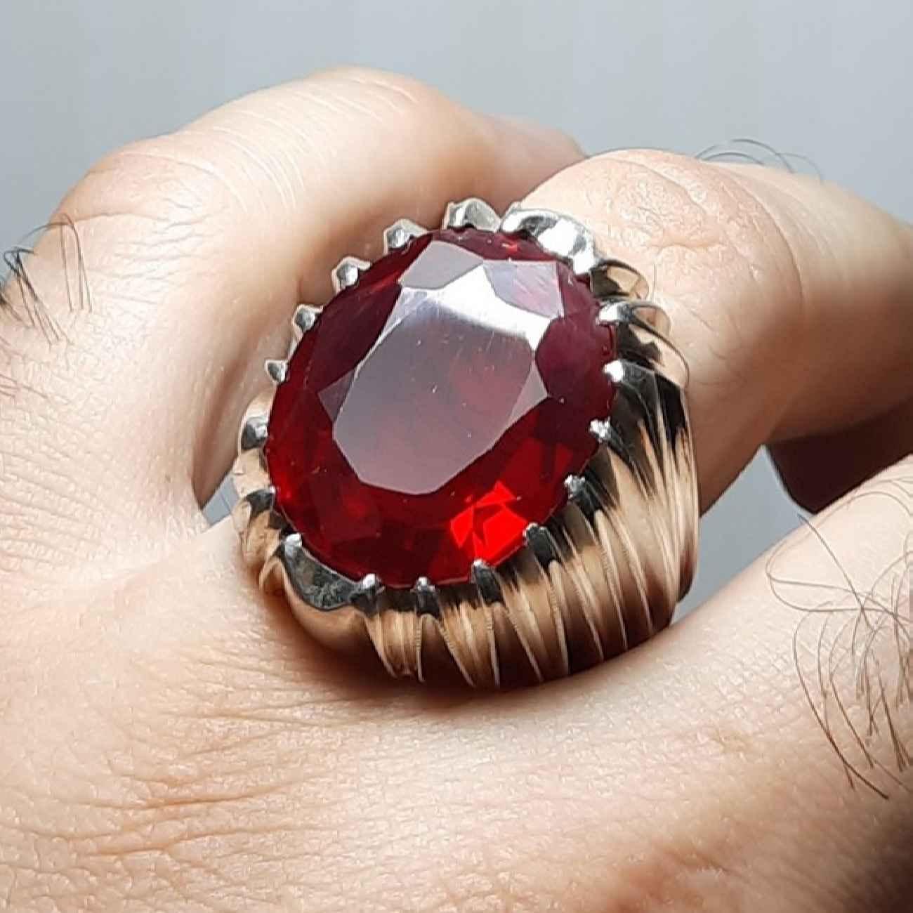 Price and Buy Persian Ruby Silver Ring For Men Red Gemstone - Image 5