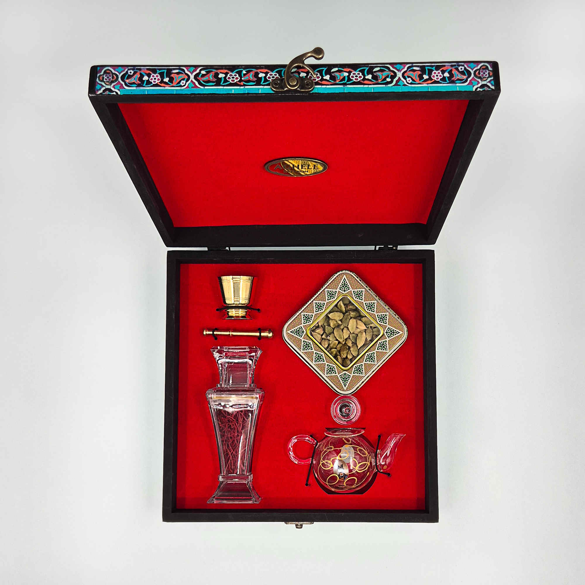 Price and Buy Persian Saffron Gift Box – 5 Grams – Housewarming Set with Cardamom, Teapot & Mortar - Image 4