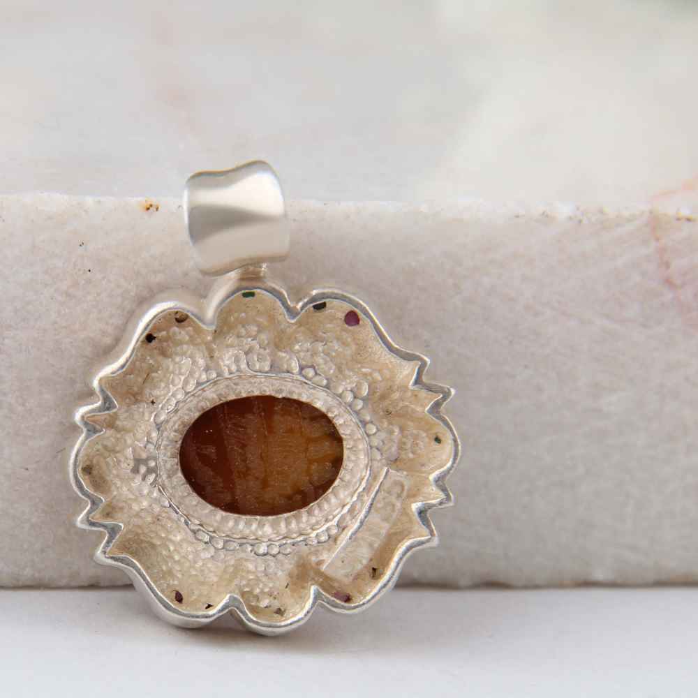 Price and Buy Persian Silver Pendant Classic Style with Yemeni Aqeeq Gemstone Sarvin - Image 5