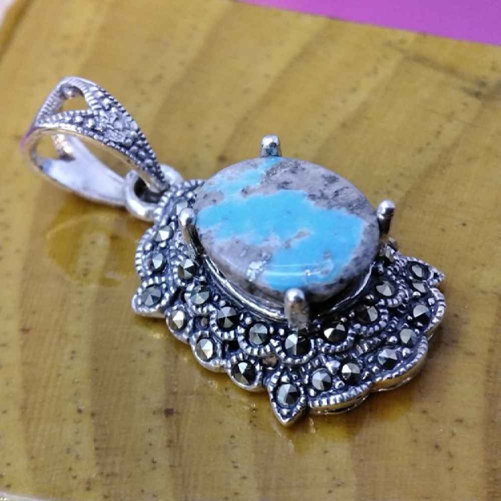 Price and Buy Persian Silver Pendant with Turquoise Gemstone Ahoo - Image 3