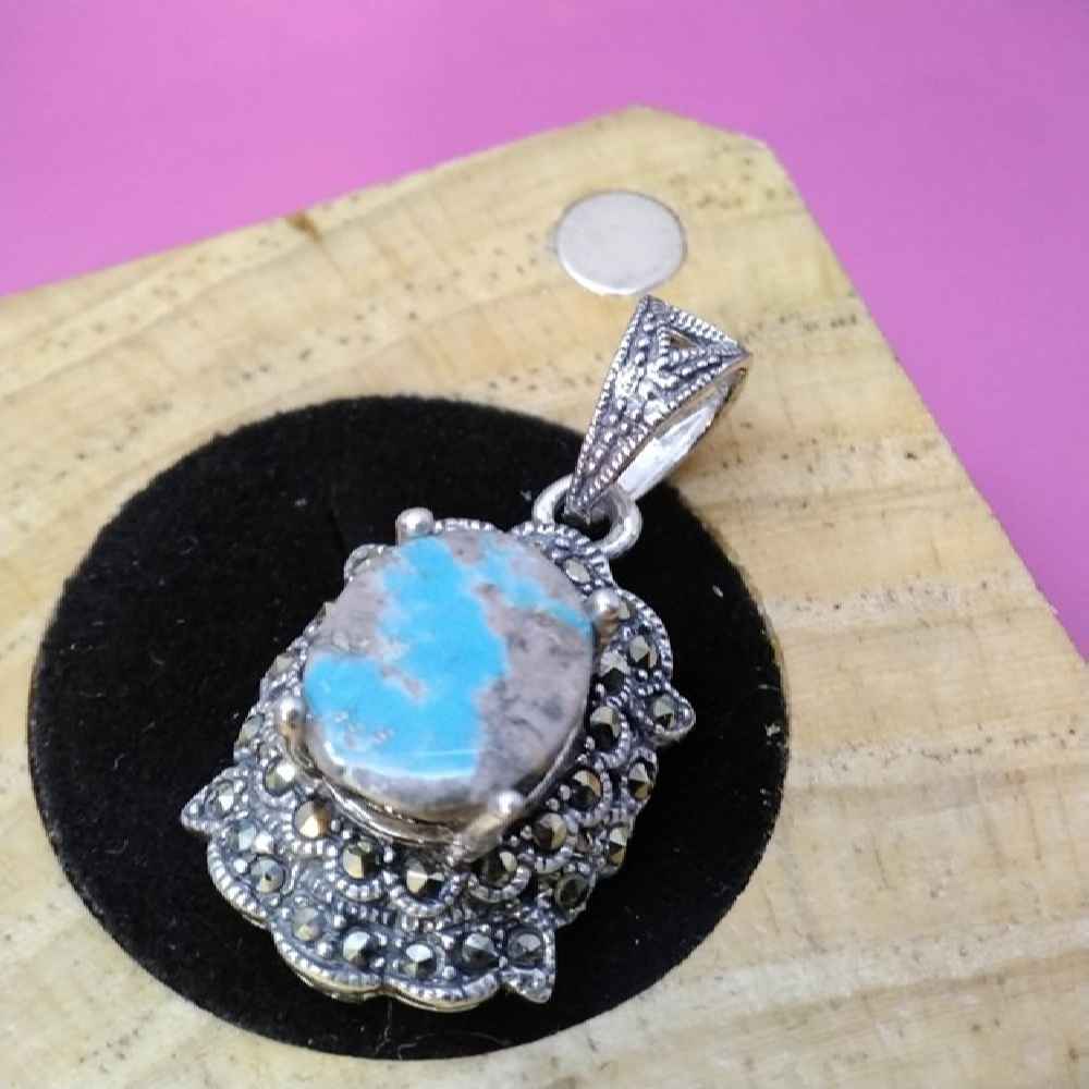 Price and Buy Persian Silver Pendant with Turquoise Gemstone Ahoo - Image 4
