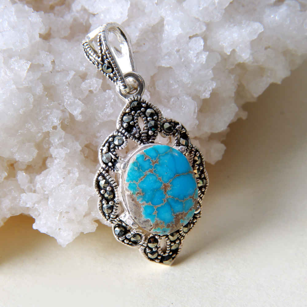 Price and Buy Persian Silver Pendant with Turquoise Gemstone Asal - Image 3