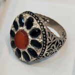Price and Buy Persian Silver Ring for Men with Agate and Sapphire Stone – Unique Statement Jewelry - Image 3