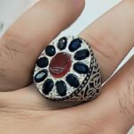 Price and Buy Persian Silver Ring for Men with Agate and Sapphire Stone – Unique Statement Jewelry - Image 5