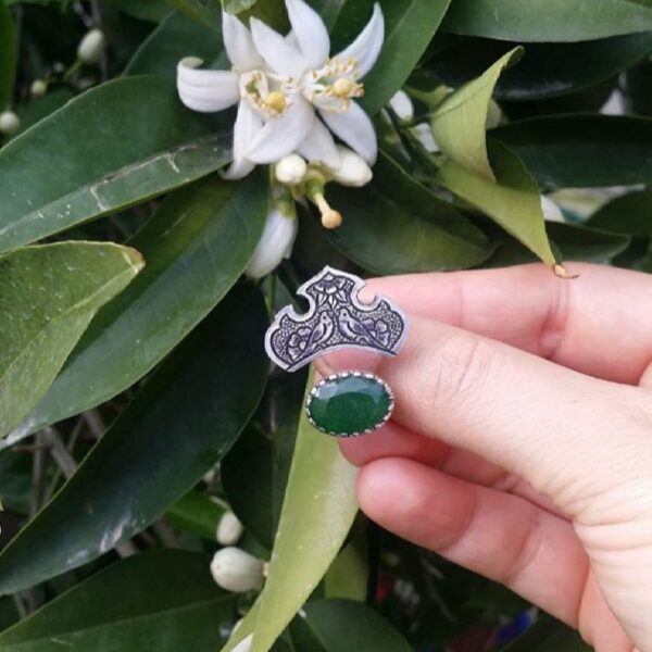 Price and Buy Persian Silver Ring with Jade Gemstone for Women