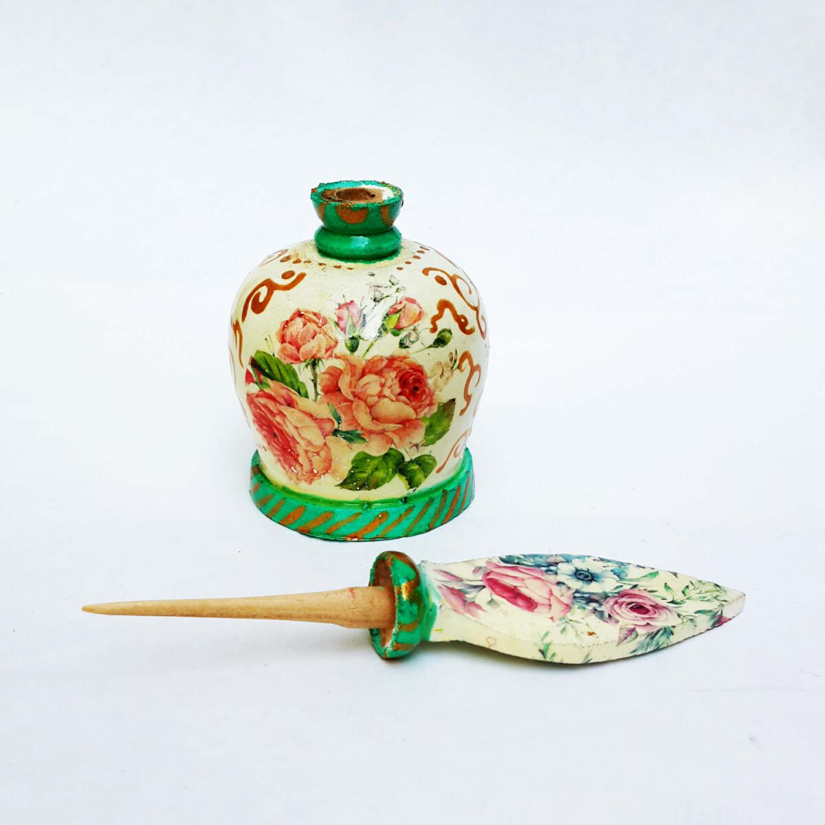 Price and Buy Persian Surma Dani Made of Wood For Keeping Kohl Floral Green (x2)