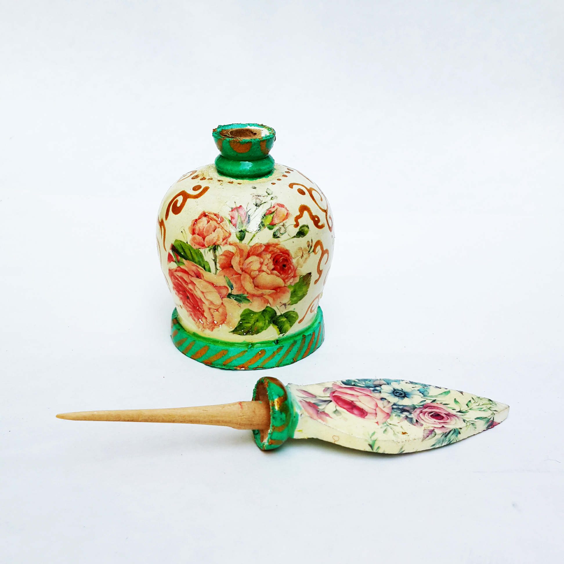 Price and Buy Persian Surma Dani Made of Wood For Keeping Kohl Floral Green (x2)