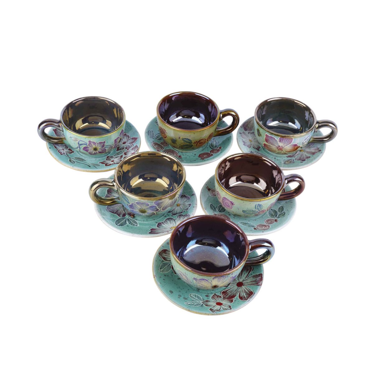 Price and Buy Persian Teacup Set with Saucer – Green Ceramic Design