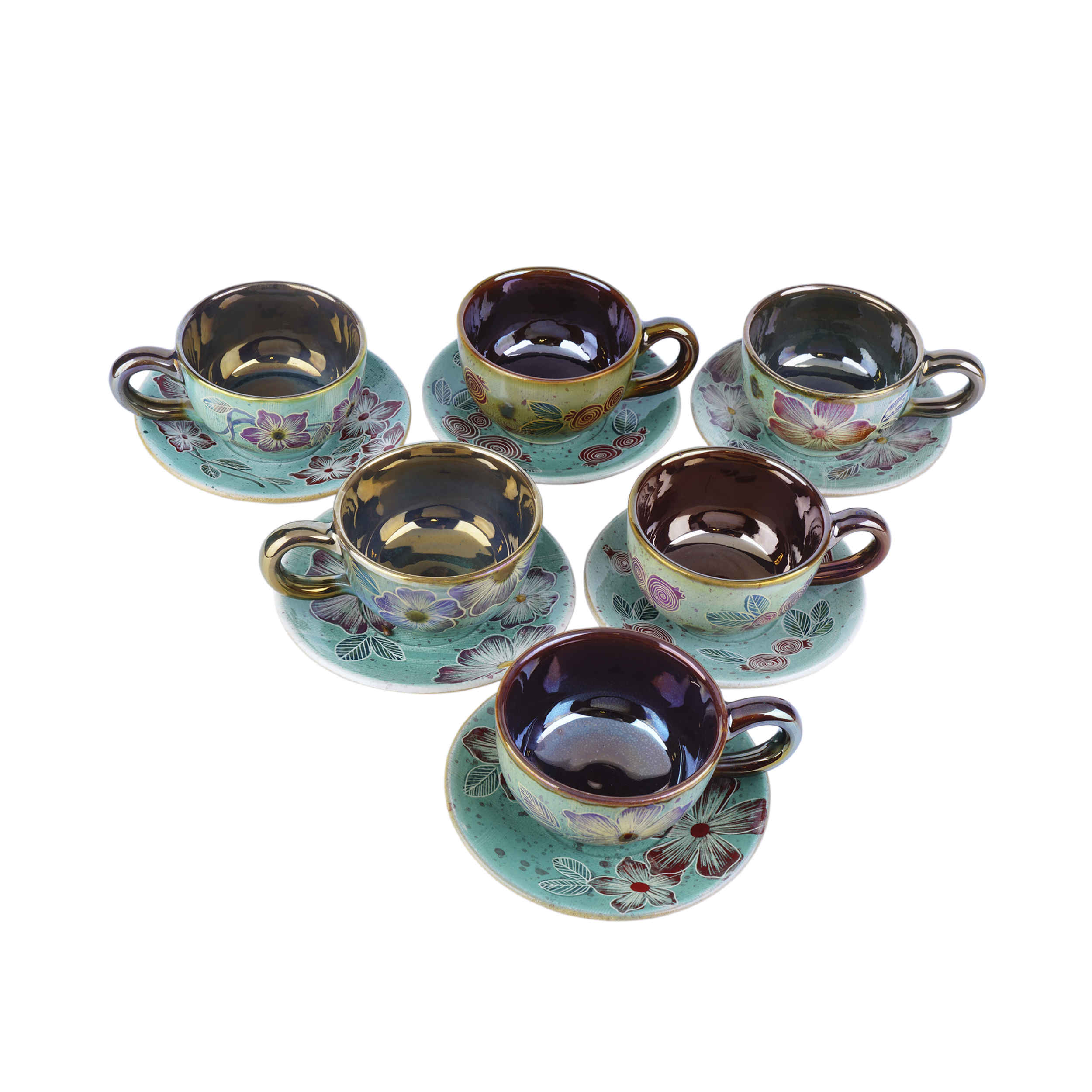 Price and Buy Persian Teacup Set with Saucer – Green Ceramic Design