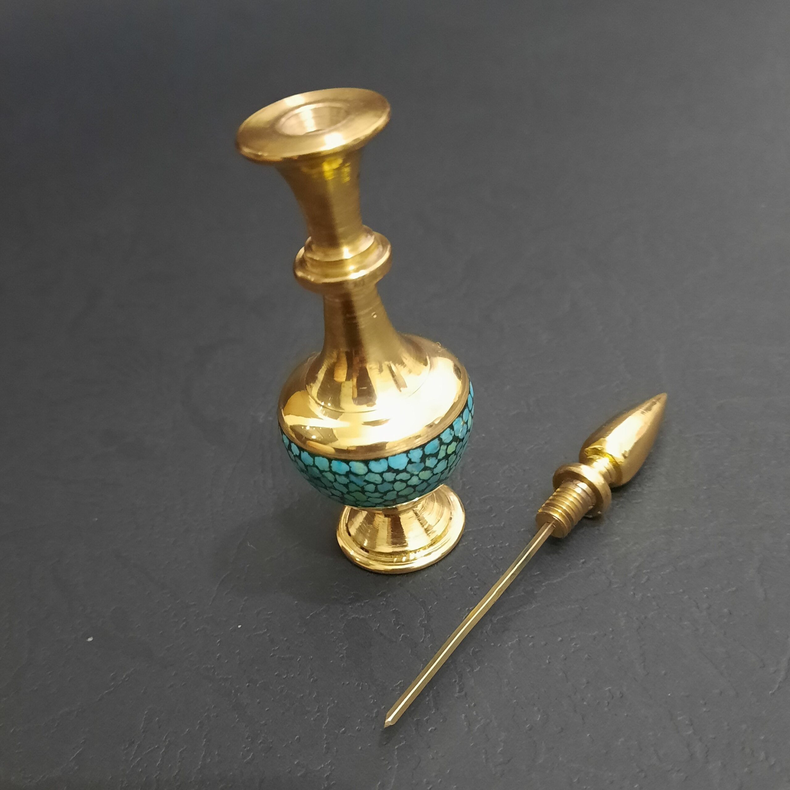 Price and Buy Persian Turquoise Brass Surma Dani for Storing Kohl - Image 3