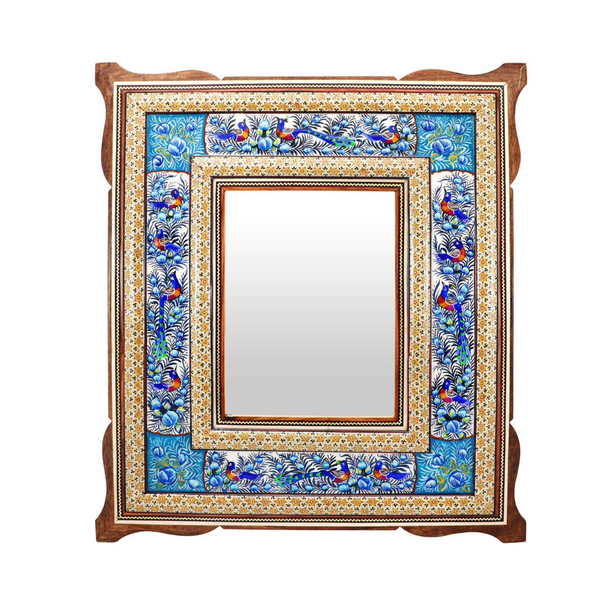 Price and Buy Persian Wooden Mirror Frame – Khatamkari Peacock & Floral Motifs
