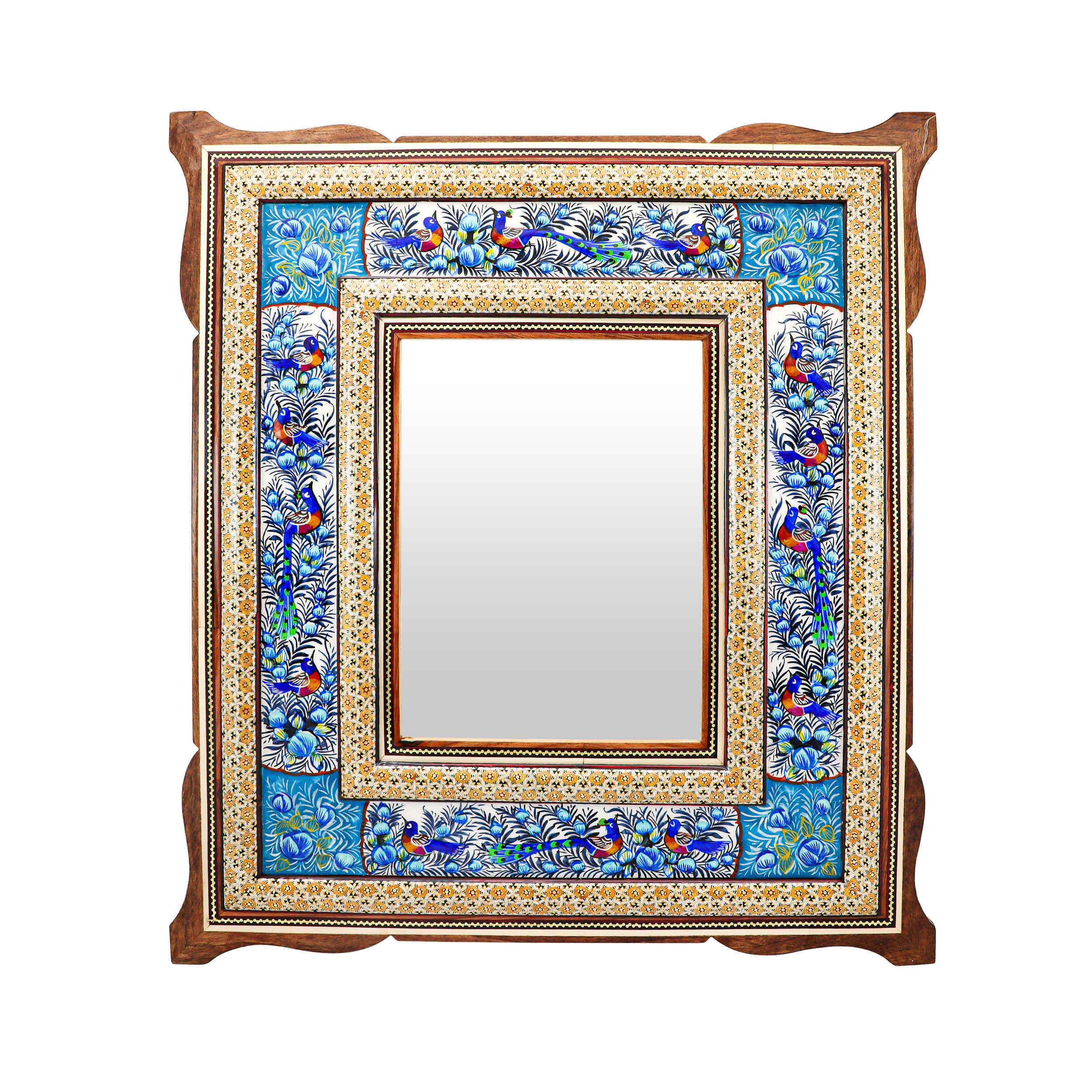 Price and Buy Persian Wooden Mirror Frame – Khatamkari Peacock & Floral Motifs