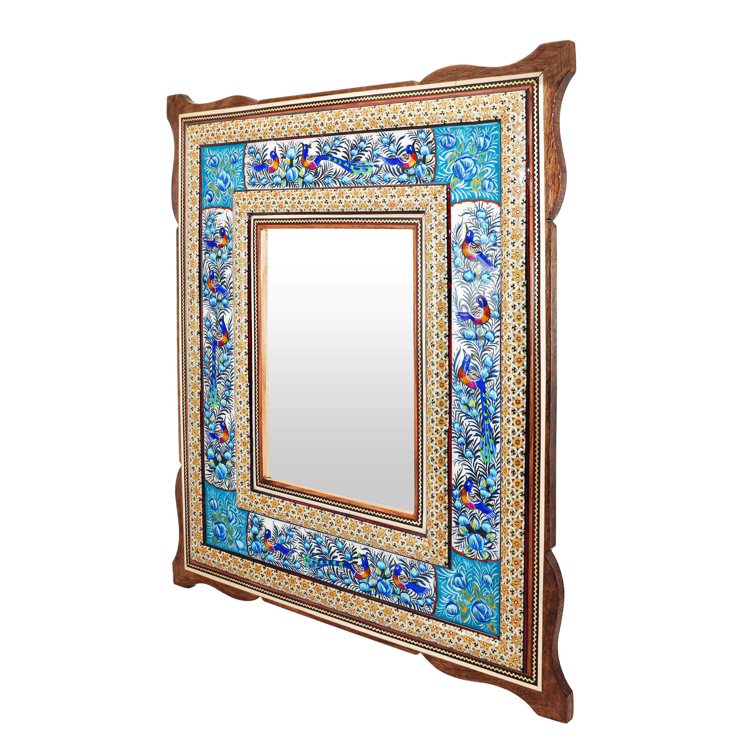 Price and Buy Persian Wooden Mirror Frame – Khatamkari Peacock & Floral Motifs - Image 5