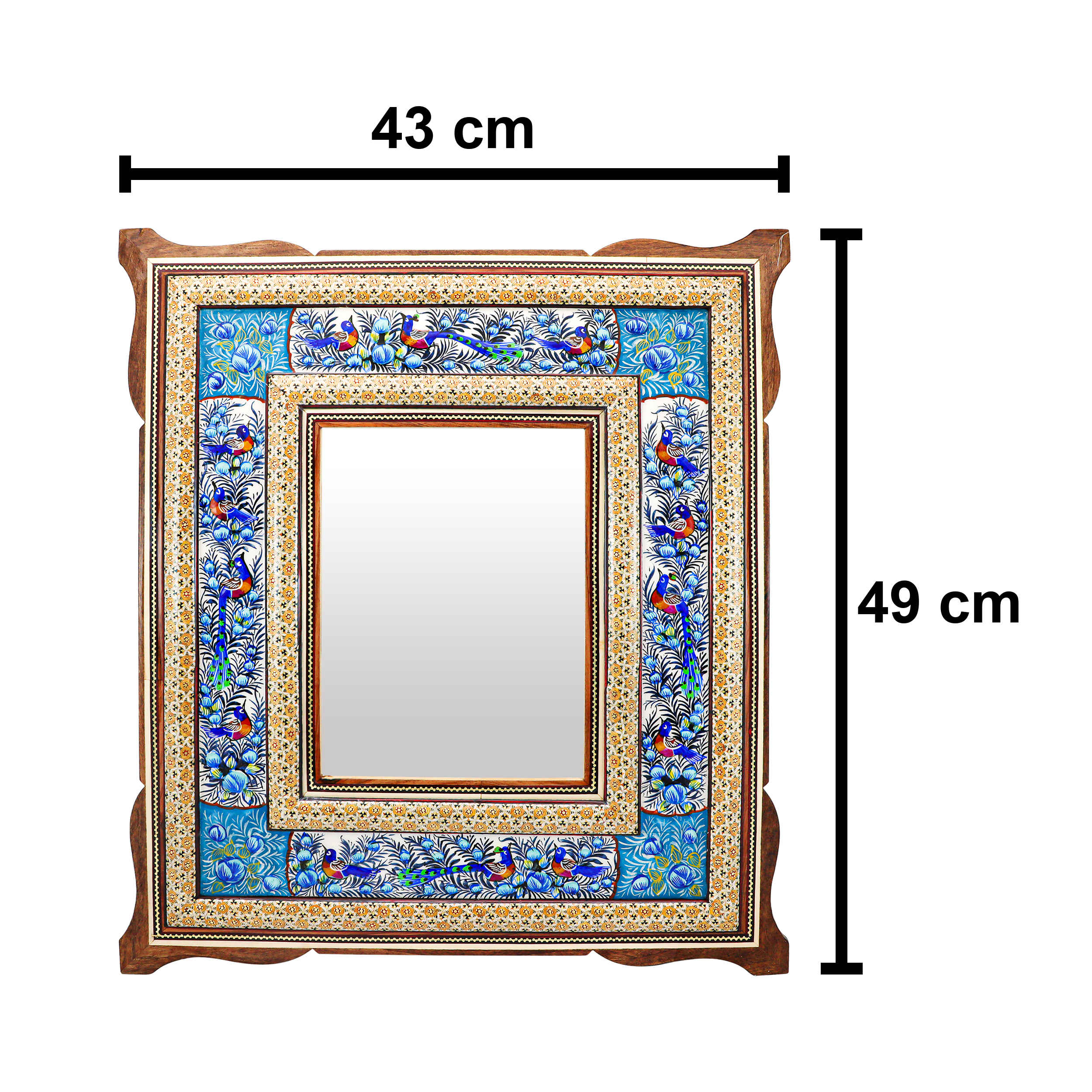 Price and Buy Persian Wooden Mirror Frame – Khatamkari Peacock & Floral Motifs - Image 7