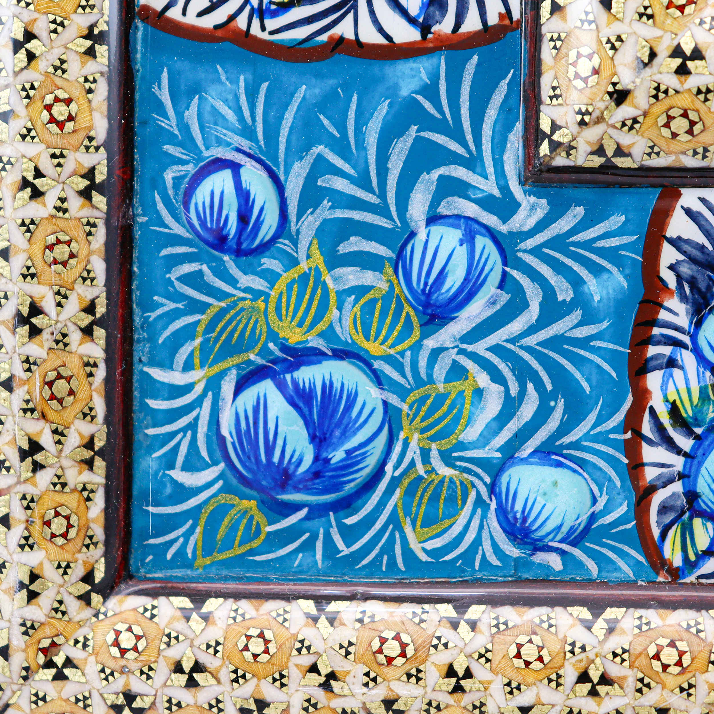 Price and Buy Persian Wooden Mirror Frame – Khatamkari Peacock & Floral Motifs - Image 8