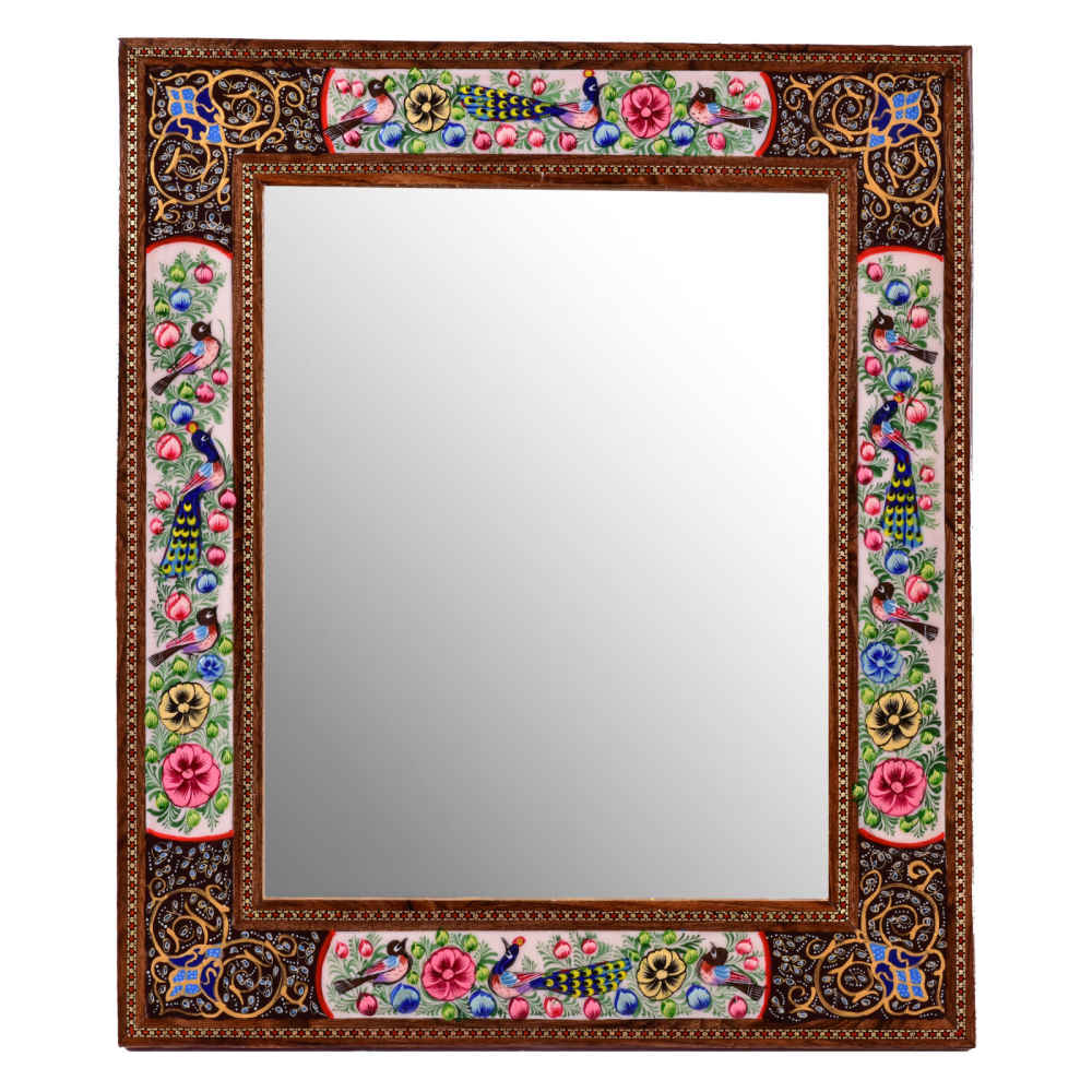 Price and Buy Persian Wooden Mirror Frame – Peacock Khatamkari Design