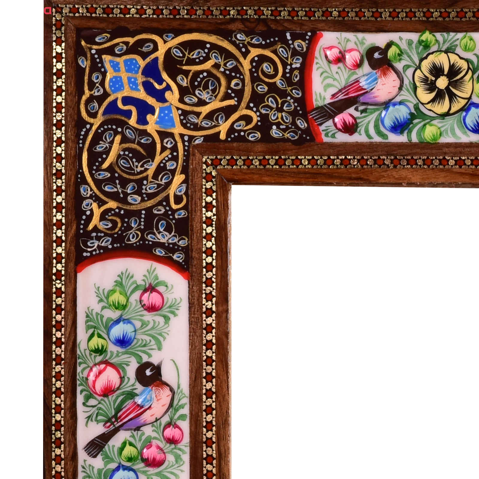 Price and Buy Persian Wooden Mirror Frame – Peacock Khatamkari Design - Image 4