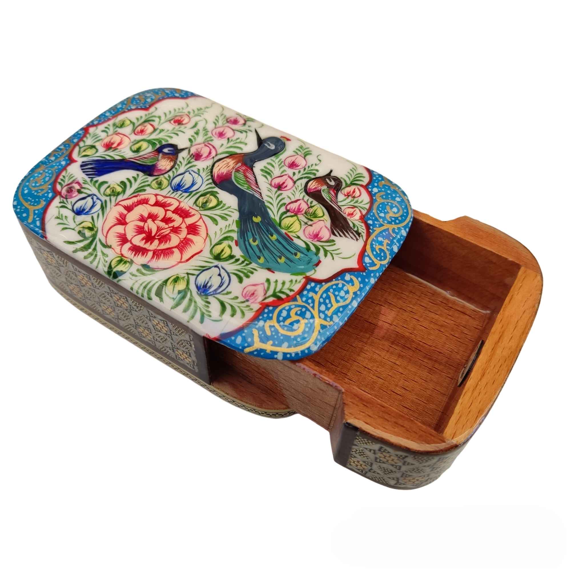Price and Buy Persian Wooden Playing Card Box – Khatam Enameled Birds & Flowers - Image 3