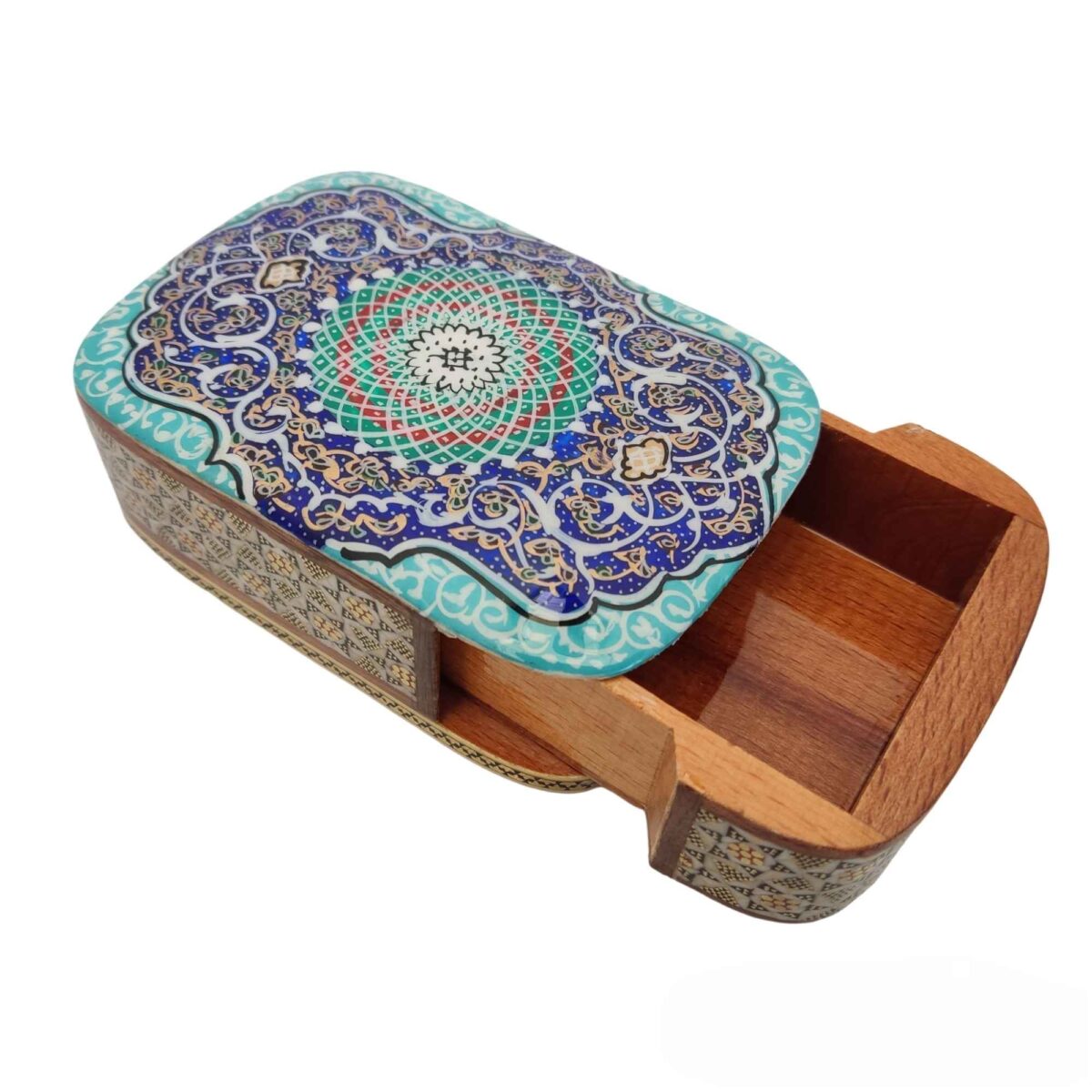 Price and Buy Persian Wooden Playing Card Box – Khatam Enameled Tazhib - Image 3