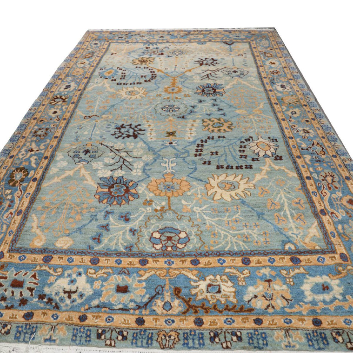 Price and Buy Persian Wool Carpet Hand-Knotted in Isfahan Floral Bordered Light Blue - Image 5