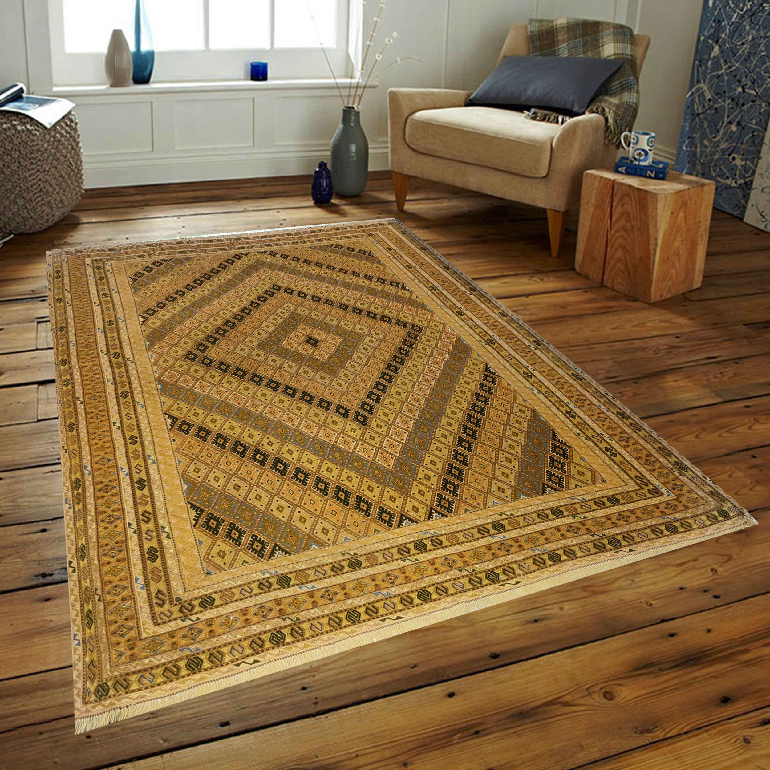 Price and Buy Persian Wool Kilim Rug Handwoven in Sirjan with Geometric Brown - Image 4