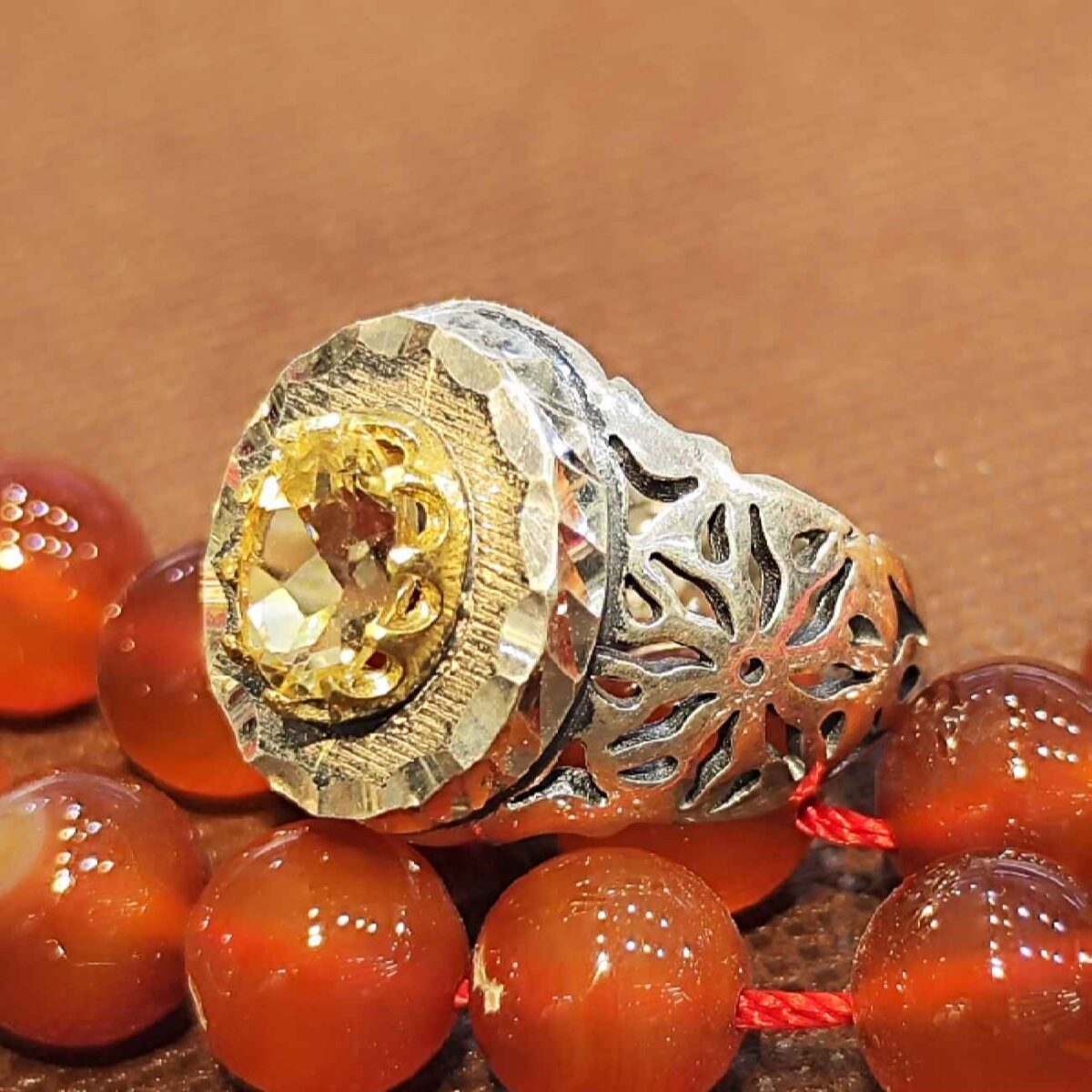 Price and Buy Persian Yellow Citrine Silver Ring for Men Varshasb - Image 4