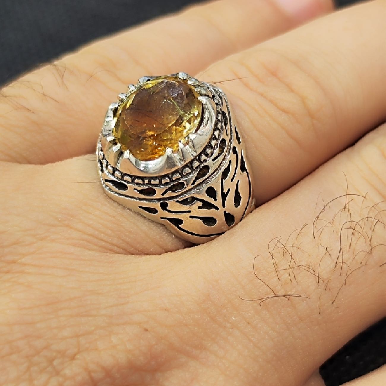Price and Buy Persian Yellow Silver Citrine Ring for Men Model Ashk - Image 3
