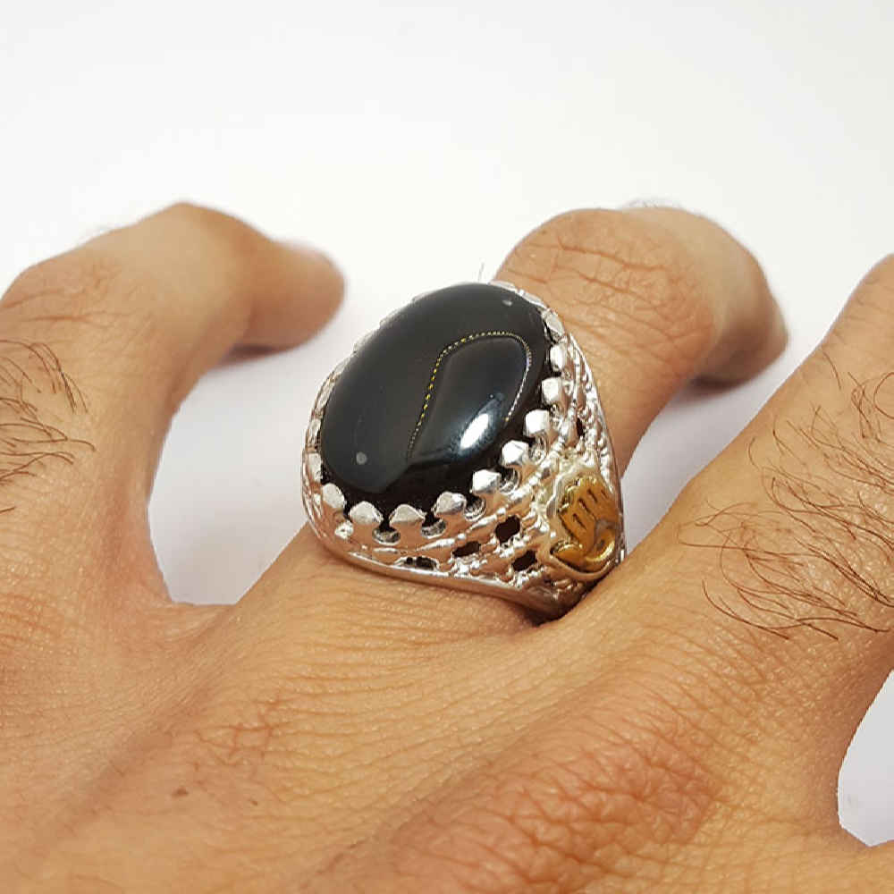 Price and Buy Persian Yemeni Aqeeq Silver Ring for Men Black - Image 3
