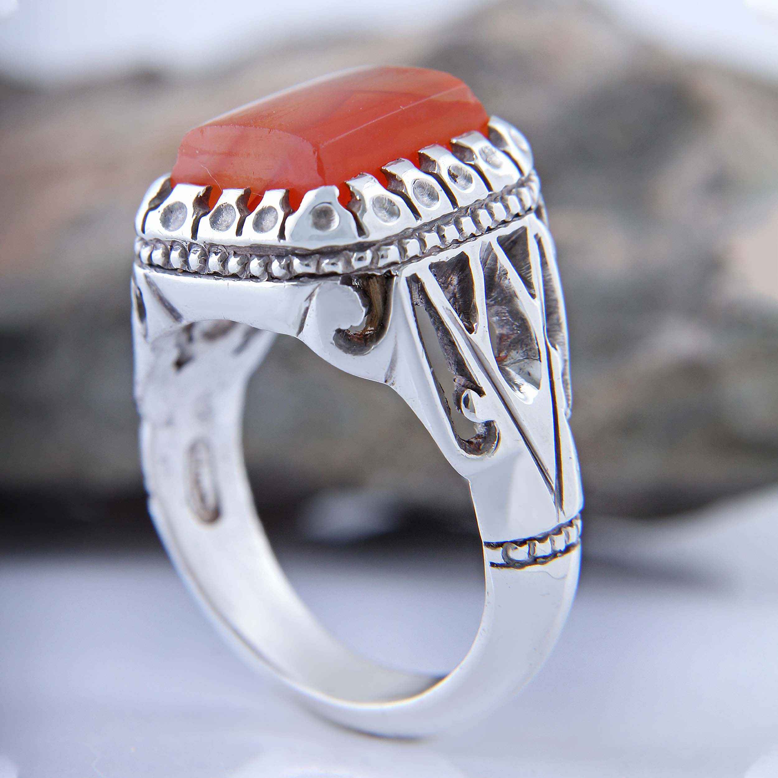 Price and Buy Persian Yemeni Aqeeq Silver Ring for Men Handcrafted - Image 4