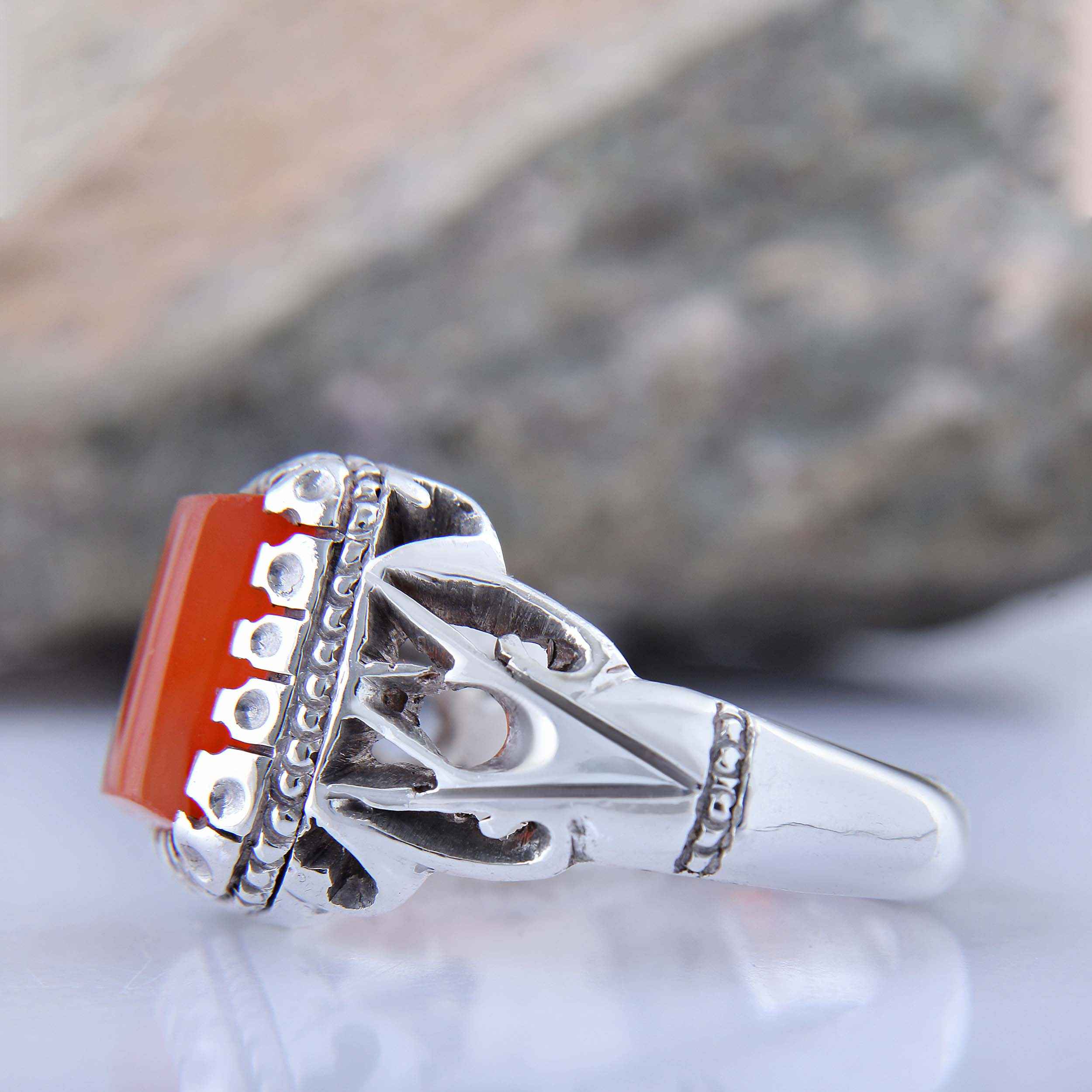 Price and Buy Persian Yemeni Aqeeq Silver Ring for Men Handcrafted - Image 6