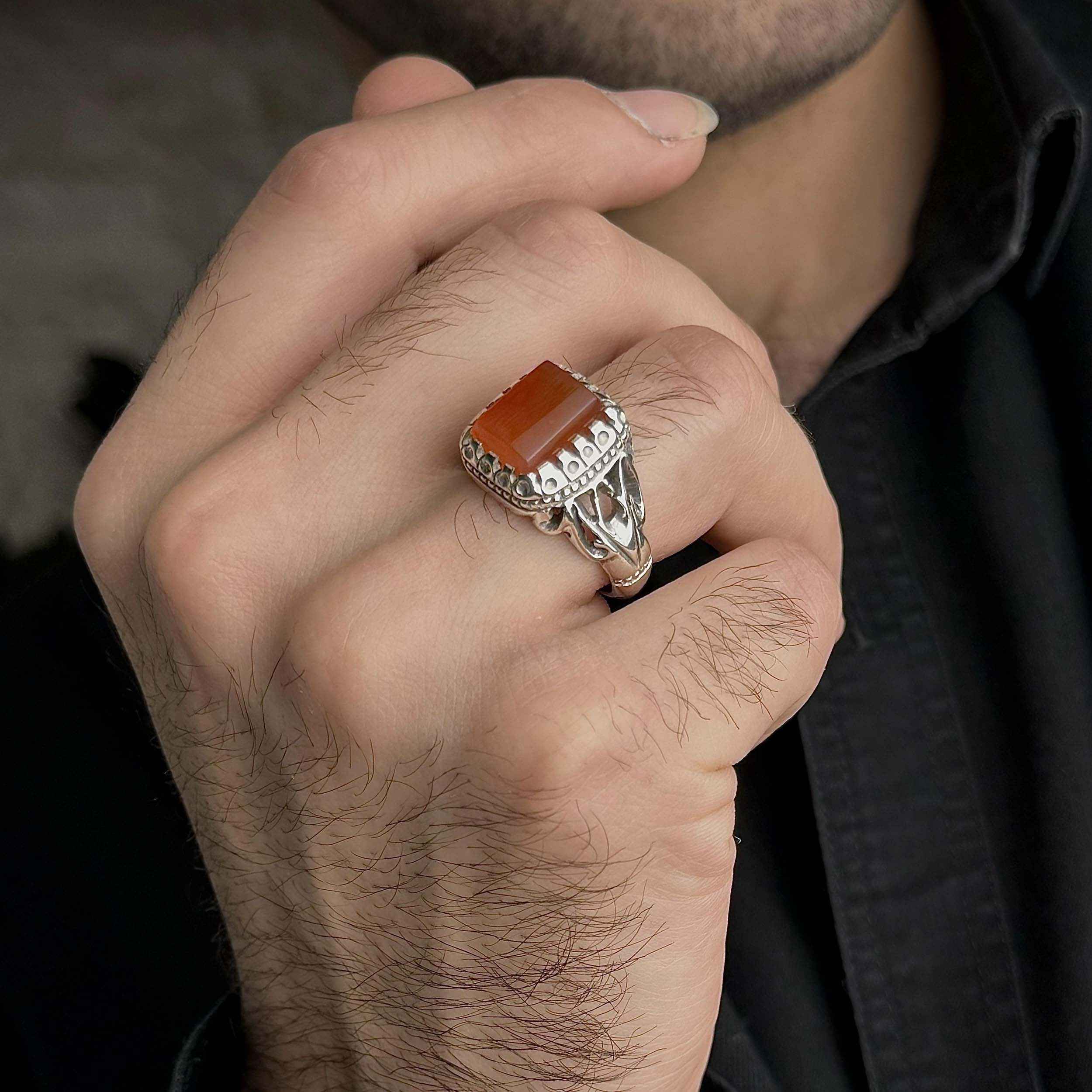 Price and Buy Persian Yemeni Aqeeq Silver Ring for Men Handcrafted - Image 9