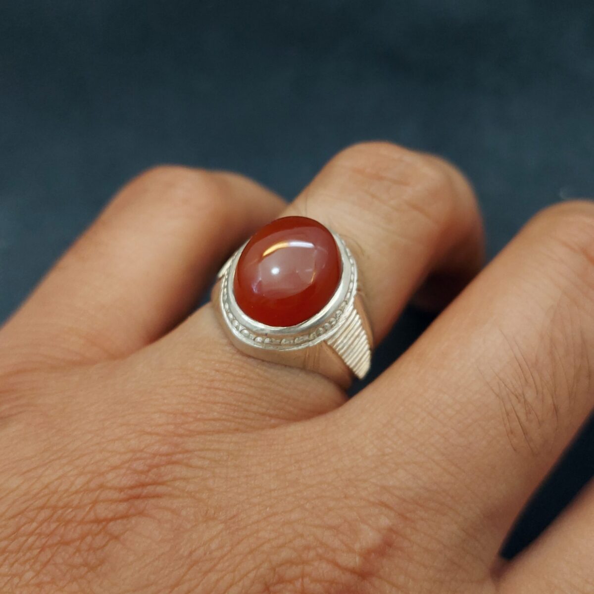 Price and Buy Persian Yemeni Aqeeq Silver Ring for Men Red - Image 3