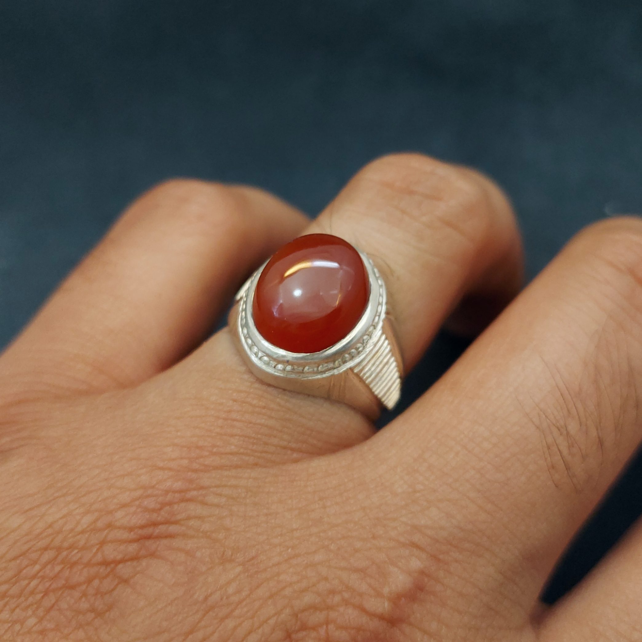 Price and Buy Persian Yemeni Aqeeq Silver Ring for Men Red - Image 3